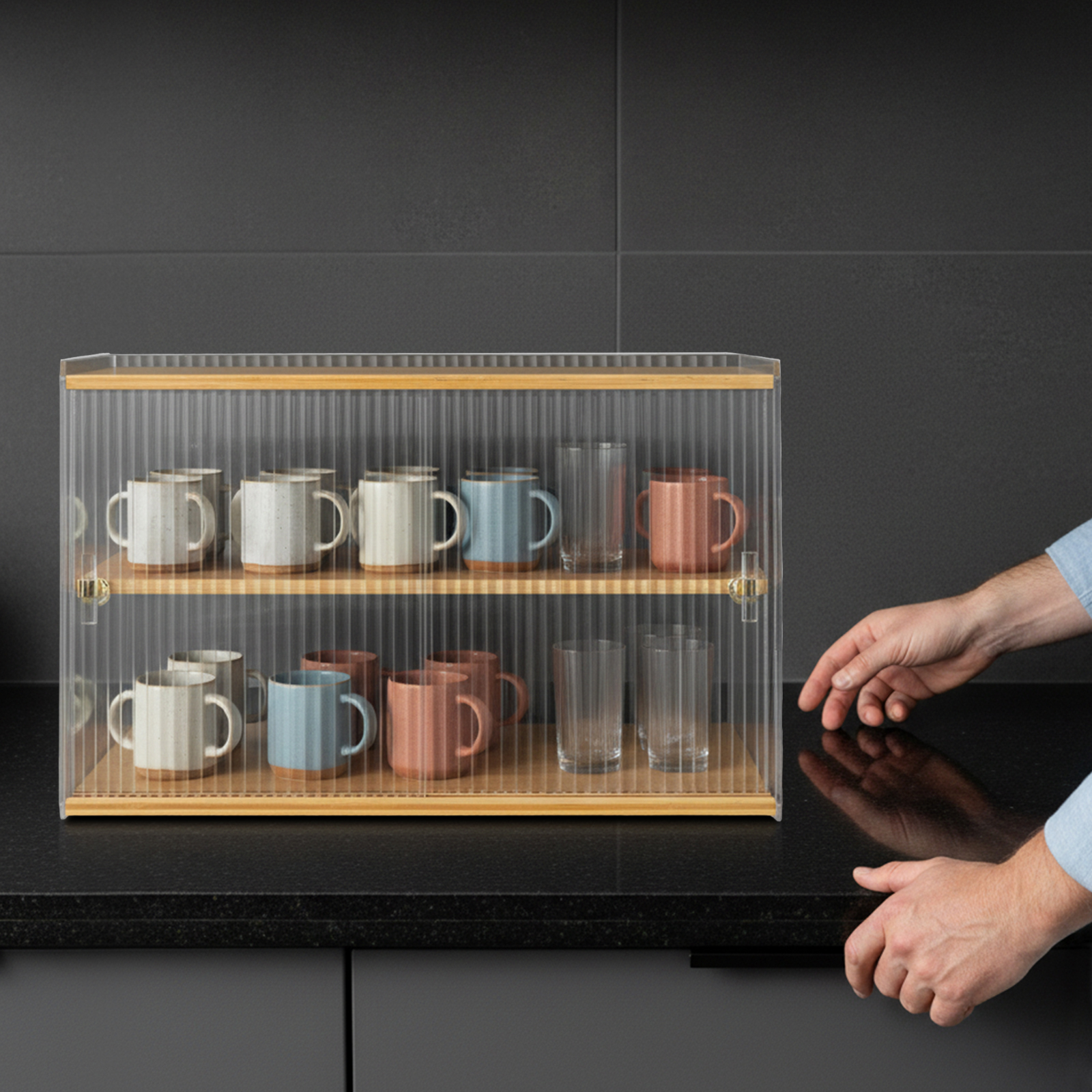 Food Storage Rack - Cup Storage Rack, Bamboo Sideboard, Cupboard