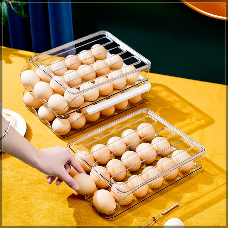 Food Storage Cabinet For Kitchen - Rolling Egg Storage Box PET Stackable