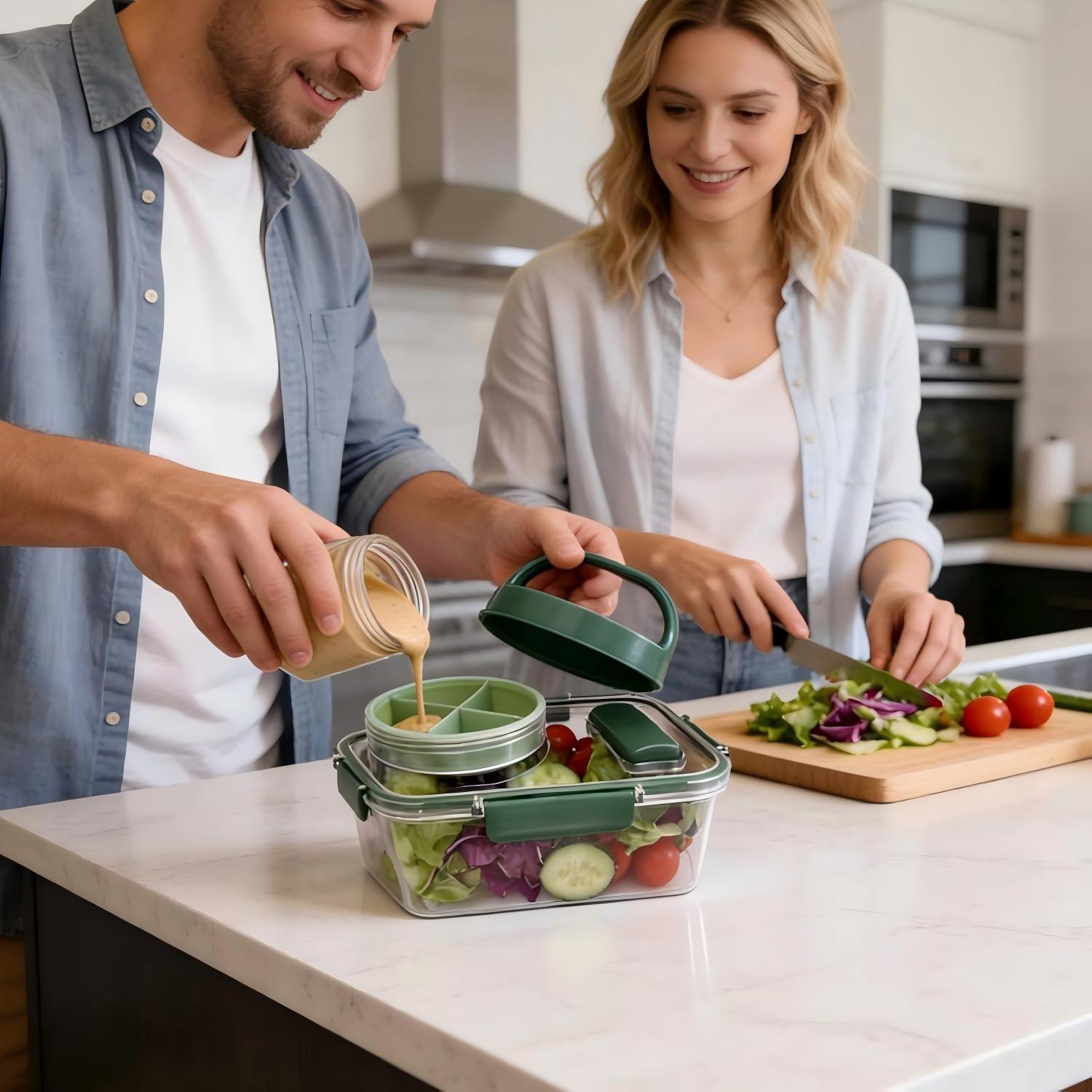 Portable Salad Bowl with Side  - Food Storage Lunch Box 评论和价格