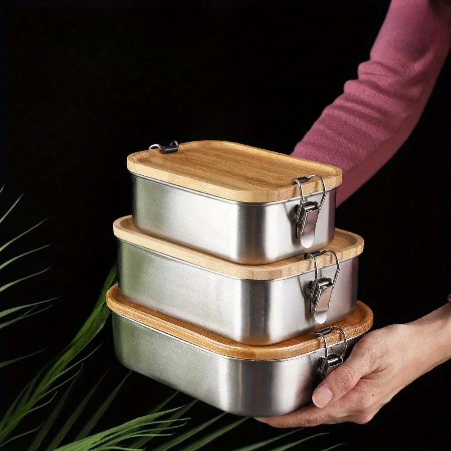 New 304 stainless steel bamboo - Food Storage Lunch Box 评论和价格