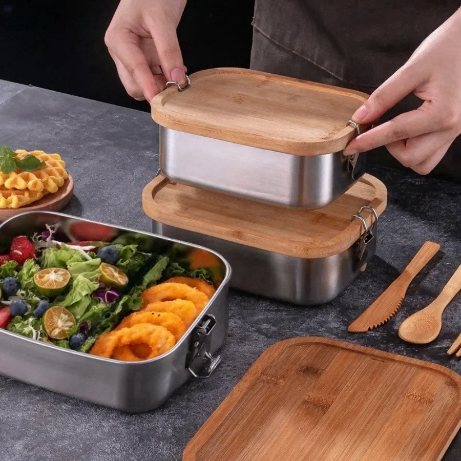 New 304 stainless steel bamboo - Food Storage Lunch Box 评论和价格