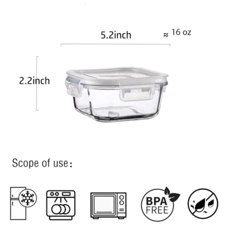 16oz Square Glass Food Storage - Food Storage Meal Prep 评论和价格