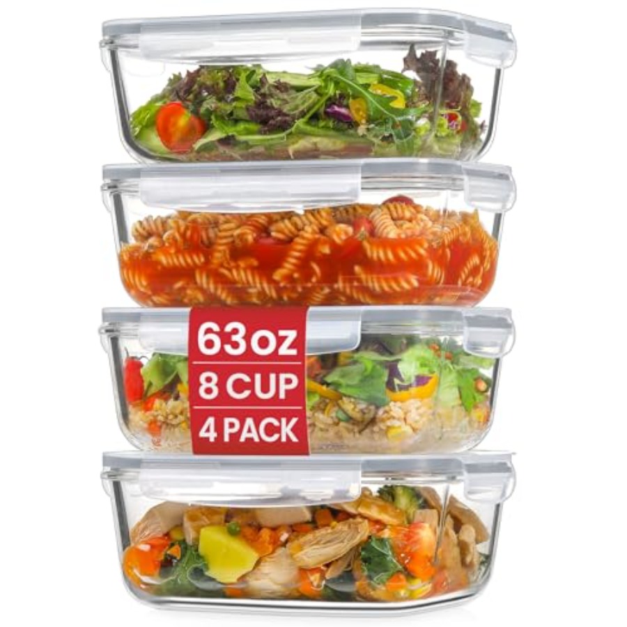 4 Pack 8 Cups/ 63oz Large Glas - Food Storage Meal Prep 评论和价格