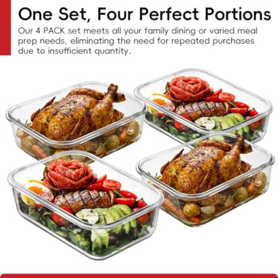 4 Pack 8 Cups/ 63oz Large Glas - Food Storage Meal Prep 评论和价格