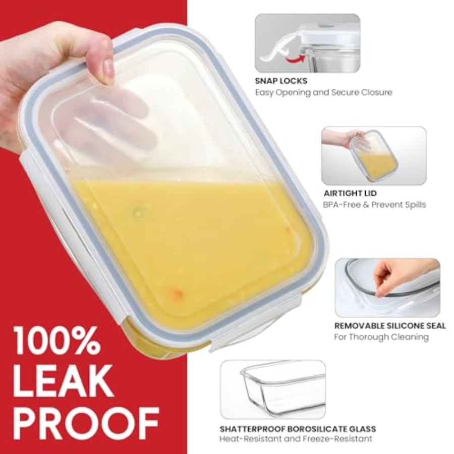 4 Pack 8 Cups/ 63oz Large Glas - Food Storage Meal Prep 评论和价格