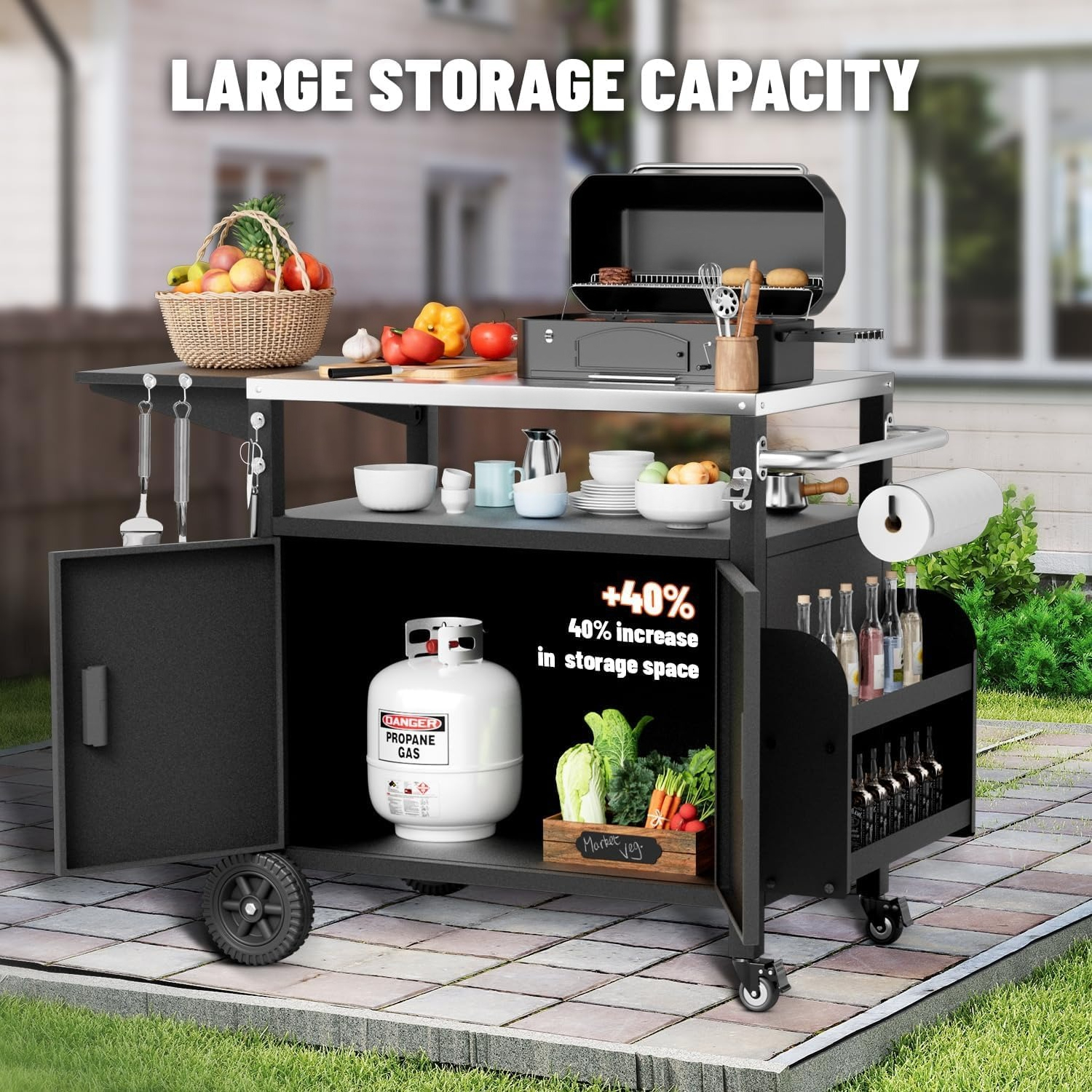 XL Wheeled Outdoor Grill Stati - Food Storage Rack 评论和价格