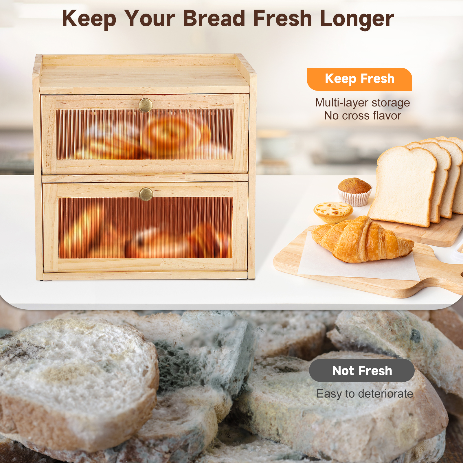 Bread Box for Kitchen Countert - Food Storage No Pantry 评论和价格