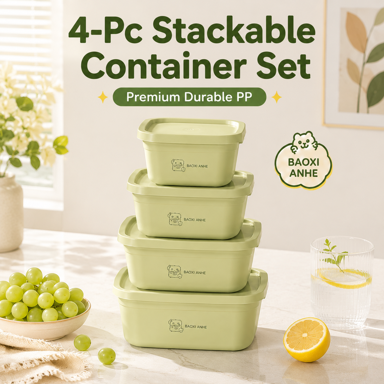 4Pcs Stackable Food Storage Co - Food Storage Lunch Box 评论和价格