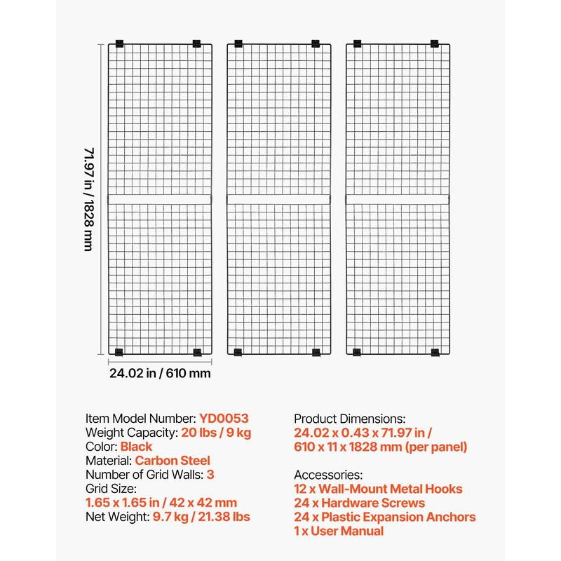 3 Packs Grid Wall Panels, 2 x  - Food Storage Rack 评论和价格