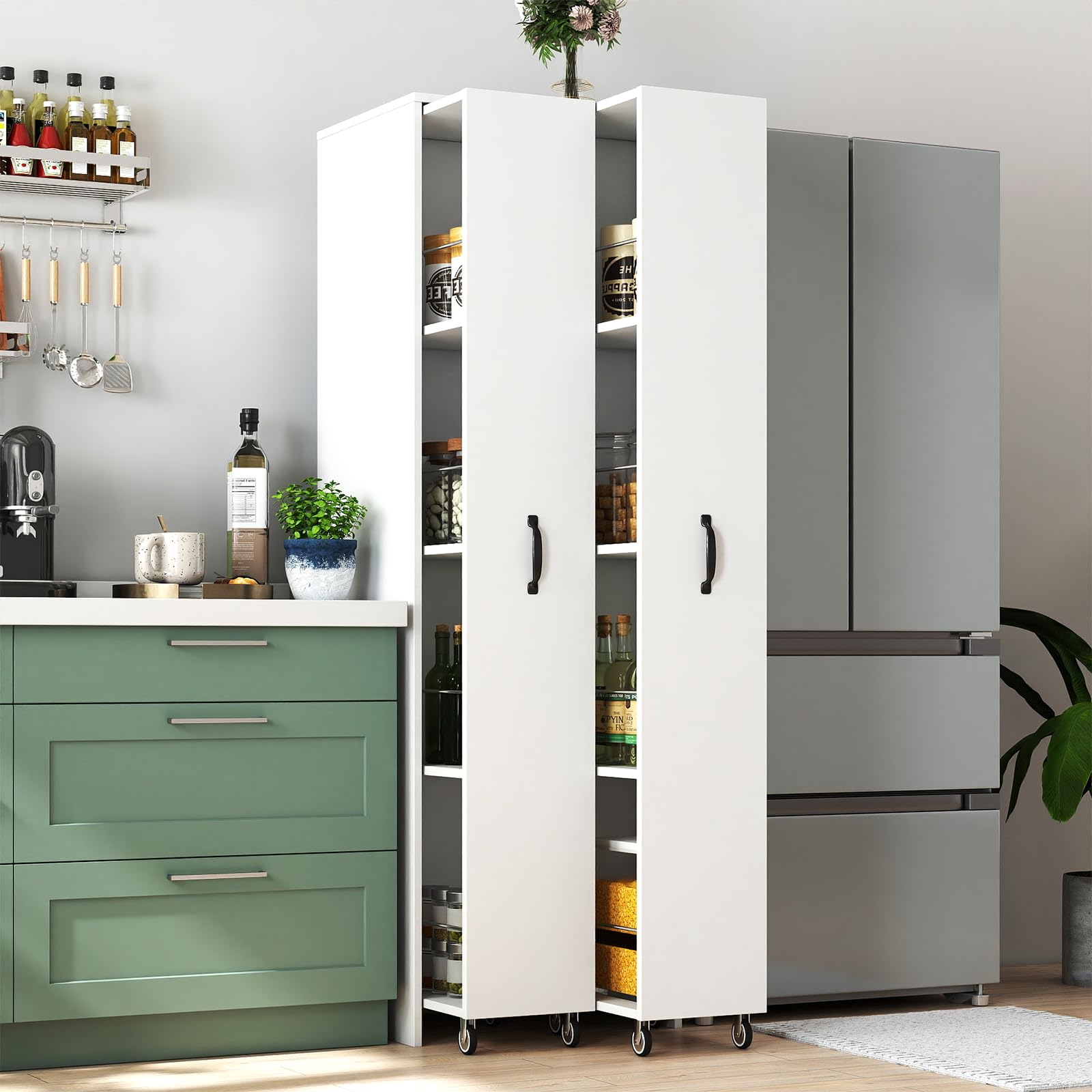 Slim 4-Shelf Mobile Pantry Cab - Food Storage No Pantry 评论和价格